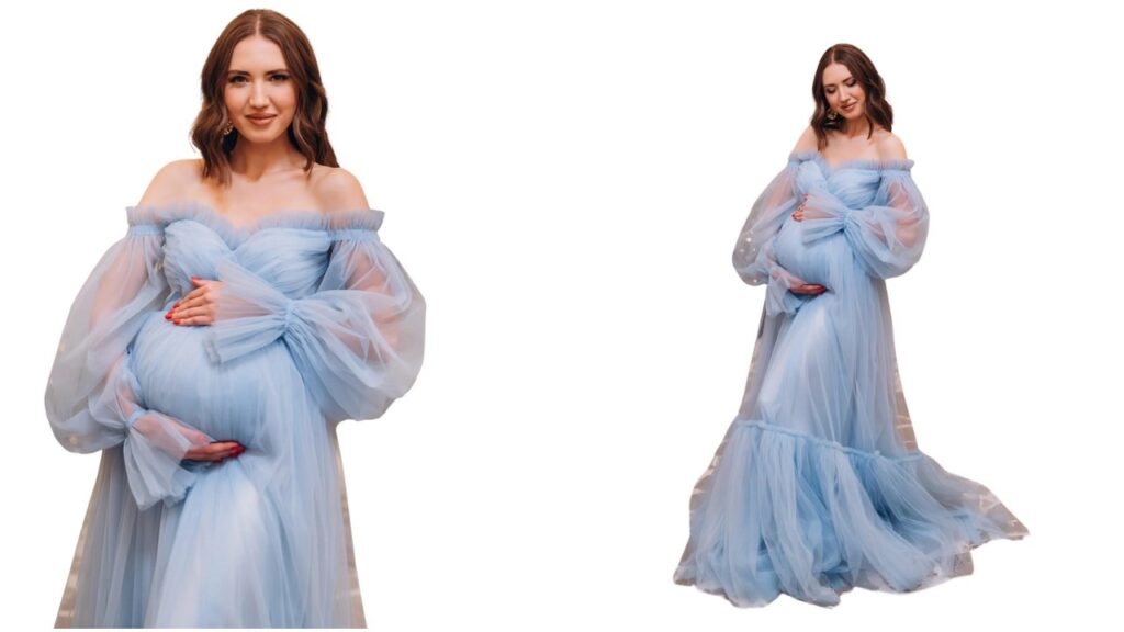 A Dress With Long Chiffon Sleeves For A Baby Shower