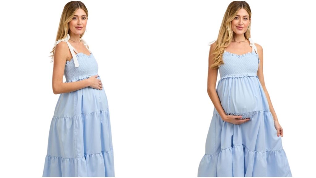 Baby shower dress with stripes and no sleeves