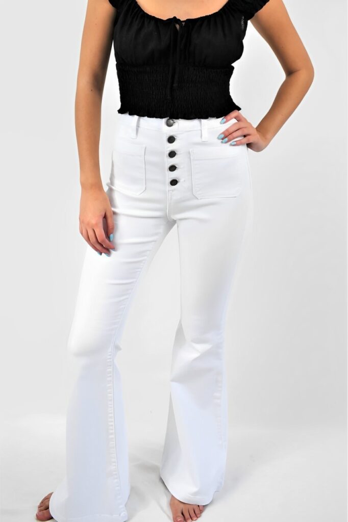 Button front high waist crop flare jeans